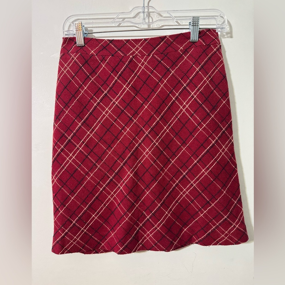 American Eagle Outfitters burgundy maroon Red Plaid pencil Skirt wool blend 0